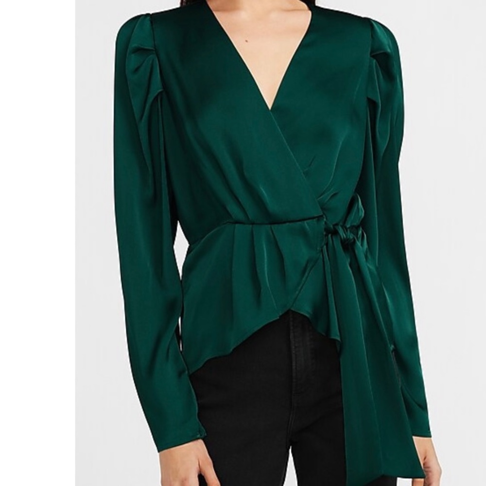 Women’s Express Satin Peplum top, with Side Tie/Bow!